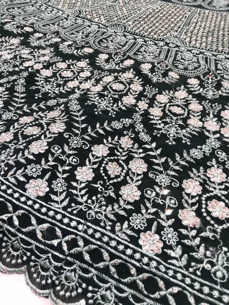 Green Thread Embroidered Georgette Semi Stitched Lehenga Choli For Bride