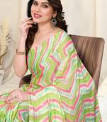 Light Green Chiffon Foil Chevron/Laheriya Print Gotta Pati Lace Border Saree With Unstitched Blouse Piece