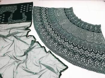 Green Thread Embroidered Georgette Semi Stitched Lehenga Choli For Bride 14