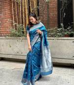 Multy Color Woven silk blend Saree With Blouse