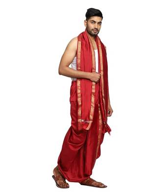 cobra lifes Readymade Dhoti for Men, Velcro Style Stitched Mens Silk Dhoti Pant Set, Free Size 2