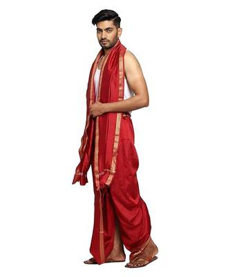 cobra lifes Readymade Dhoti for Men, Velcro Style Stitched Mens Silk Dhoti Pant Set, Free Size 4