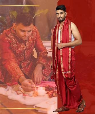 cobra lifes Readymade Dhoti for Men, Velcro Style Stitched Mens Silk Dhoti Pant Set, Free Size 5