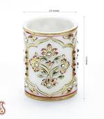 Gold Leaf and Kundan work Pen Holder in White Marble 