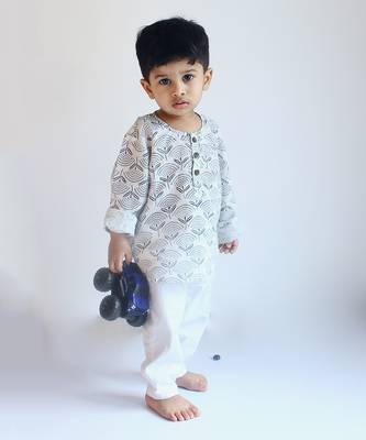 White cotton printed block night suit set 1
