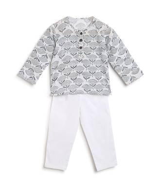 White cotton printed block night suit set 2