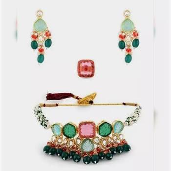 Indian bollywood  tradtional gold plated bridal kundan choker wedding earring necklace jewellery set 2