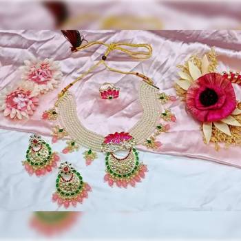 Indian bollywood  tradtional gold plated bridal kundan choker wedding earring necklace jewellery set 1