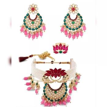 Indian bollywood  tradtional gold plated bridal kundan choker wedding earring necklace jewellery set 2