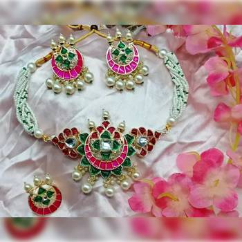 Indian bollywood  tradtional gold plated bridal kundan choker wedding earring necklace jewellery set 1
