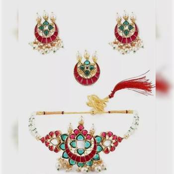 Indian bollywood  tradtional gold plated bridal kundan choker wedding earring necklace jewellery set 2