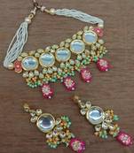 Indian bollywood  tradtional gold plated bridal kundan choker wedding earring necklace jewellery set