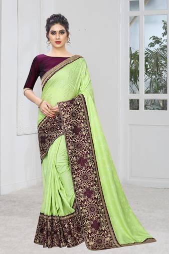 Pista Zari Stone EMbroidery Jacquard Silk Saree