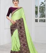 Pista Zari Stone EMbroidery Jacquard Silk Saree