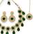 Drop shaped ad green stones collar bone necklace set with earring & maangtika jewellery set for women (ns105614)