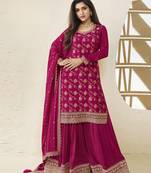 Magenta embroidered heavy chinon salwar suit semi stitched