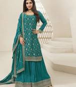 Green embroidered heavy chinon salwar suit semi stitched