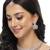 Graceful rose gold plated rainbow collar bone necklace set with earring & maangtika jewellery set for women (ns105639)
