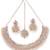 Graceful rose gold plated rainbow collar bone necklace set with earring & maangtika jewellery set for women (ns105639)