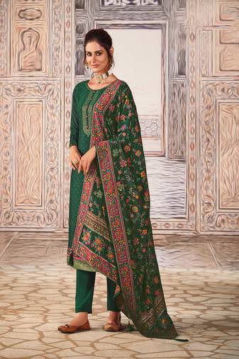 Green Printed Chinnon  Straight Suit Free size full stitched Up To 42" Size