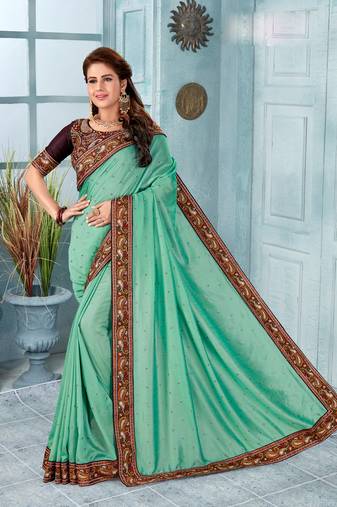 Sky Blue Kashmiri Resham Embroidery Silk Saree
