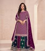 Purple Embroidered Heavy Chinon Punjabi Salwar Suit