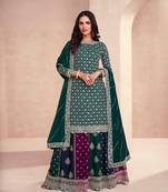 Green embroidered heavy chinon salwar suit semi stitched