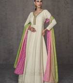 Off white embroidered heavy foux georgette semi stitched anarkali suit