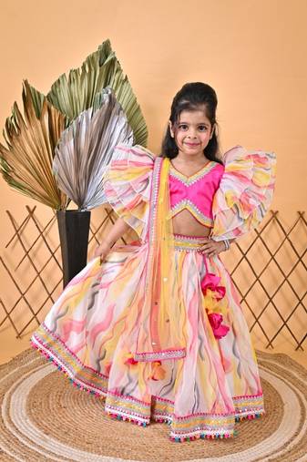 Multicolor printed Lehnga pink Choli