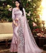 Purple Dew Drop Ribbon Coding Work Silk Saree