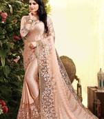 Designer Peach Dew Drop Ribbon Coding Work Silk Saree