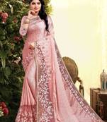 Designer Pink Dew Drop Ribbon Coding Work Silk Saree