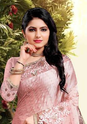 Designer Pink Dew Drop Ribbon Coding Work Silk Saree 3