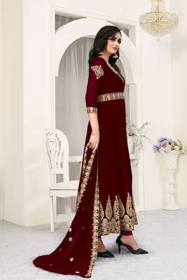 Maroon Embroidered Faux Georgette Salwar 5