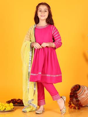 Jilmil girls magenta dress with pant & dupatta (set of 3) 1