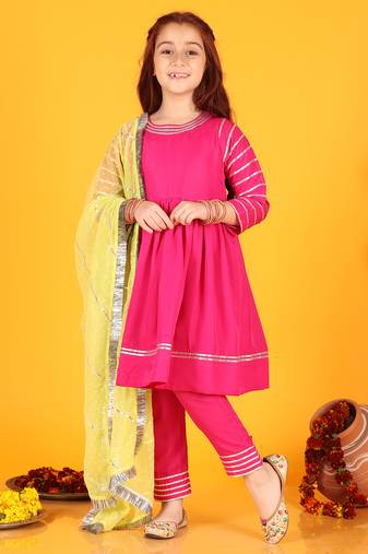 Jilmil girls magenta dress with pant & dupatta (set of 3)
