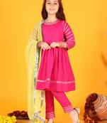 Jilmil girls magenta dress with pant & dupatta (set of 3)