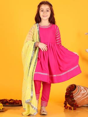 Jilmil girls magenta dress with pant & dupatta (set of 3) 2