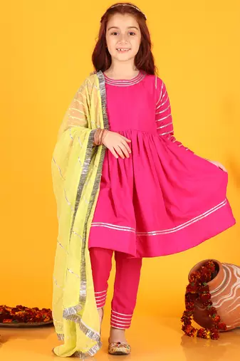 Jilmil girls magenta dress with pant & dupatta (set of 3)