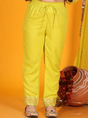 girls anarkali neon yellow silk dress with pant & dupatta (set of 3) 4