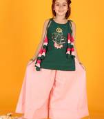 Jilmil girls embroidered green shreenathji cotton kurta with sharara (set of 2)