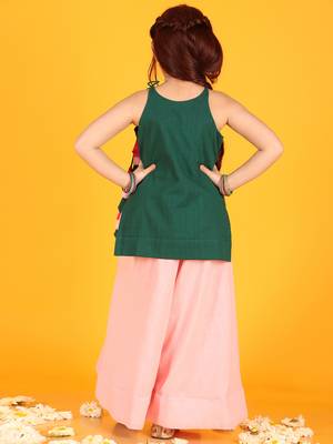 Jilmil girls embroidered green shreenathji cotton kurta with sharara (set of 2) 2