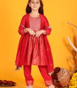 girls anarkali pink silk dress with pant & dupatta (set of 3)