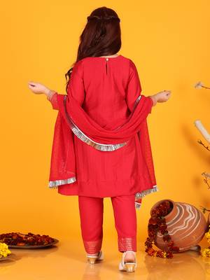 girls anarkali pink silk dress with pant & dupatta (set of 3) 2