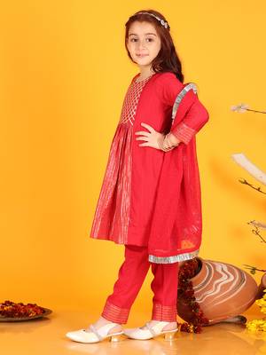 girls anarkali pink silk dress with pant & dupatta (set of 3) 3