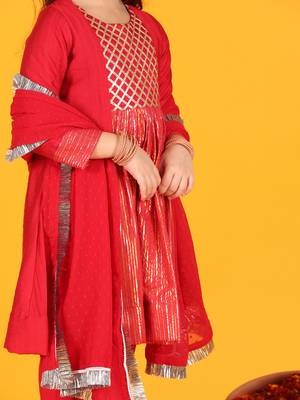girls anarkali pink silk dress with pant & dupatta (set of 3) 4