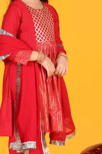 girls anarkali pink silk dress with pant & dupatta (set of 3)