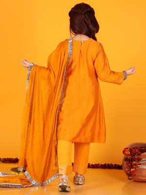 Jilmil girls anarkali neon orange silk dress with pant & dupatta (set of 3) 2