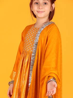 Jilmil girls anarkali neon orange silk dress with pant & dupatta (set of 3) 3