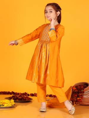 Jilmil girls anarkali neon orange silk dress with pant & dupatta (set of 3) 4